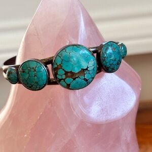 Vintage Jay King DTR Turquoise Stone Sterling Silver Desert Rose Cuff Bracelet